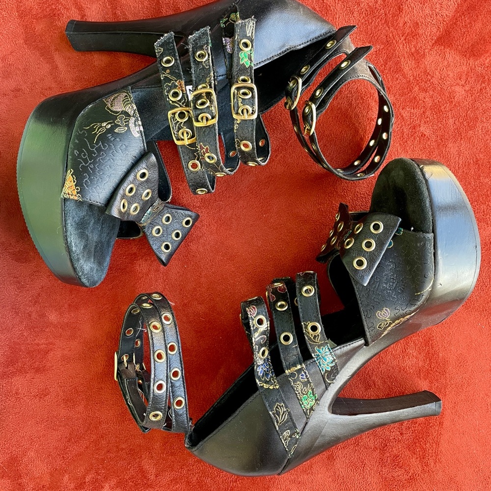 VINTAGE Y2K Steve MADDEN Madame CHINOISERIE Platform Sandals Size 7 - Picture 13 of 14